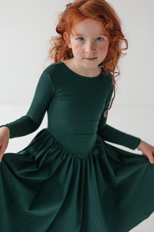 Sukienka dziecięca Aurora mini butelkowa zieleń 
